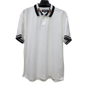 Reason Brand White Roses Short Sleeves Polo Shirt Size XL Men's